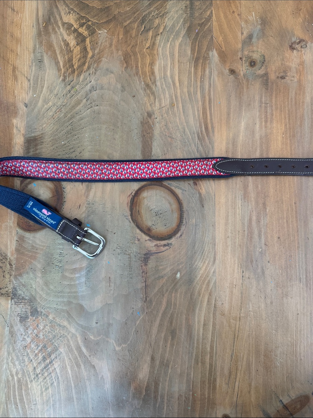 Vineyard Vines Kids Navy & Red sailboat Pattern Belt